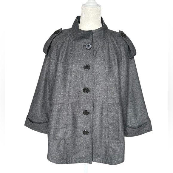 Sandro - Wool blend - Gray Button-Front Cape Coat - Medium - Picture 2 of 13